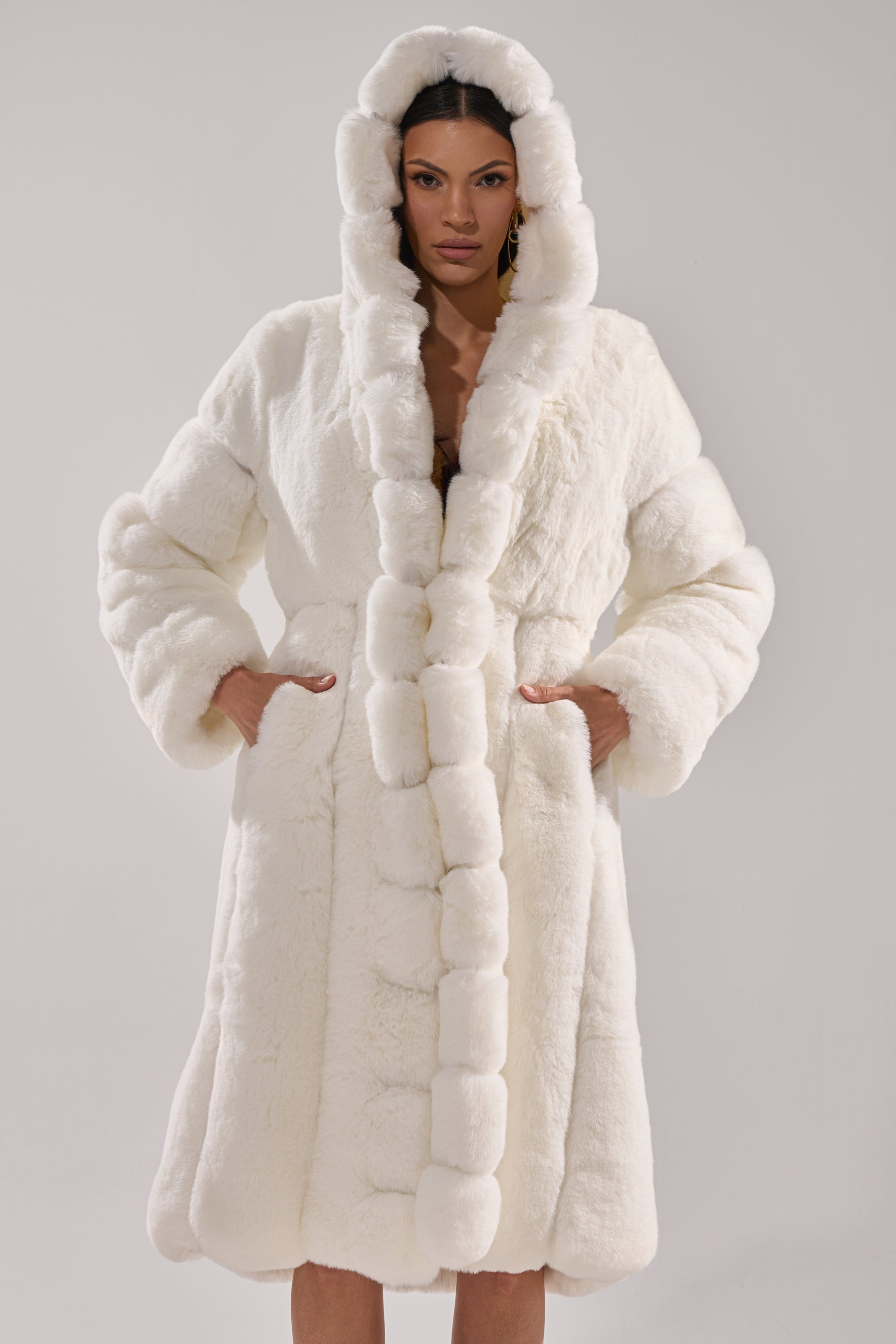 BERLIN HOODED FAUX FUR IN WHITE
