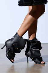 AZALEA WANG BIRD SONG SNAP OPEN TOE BOOTIE IN BLACK