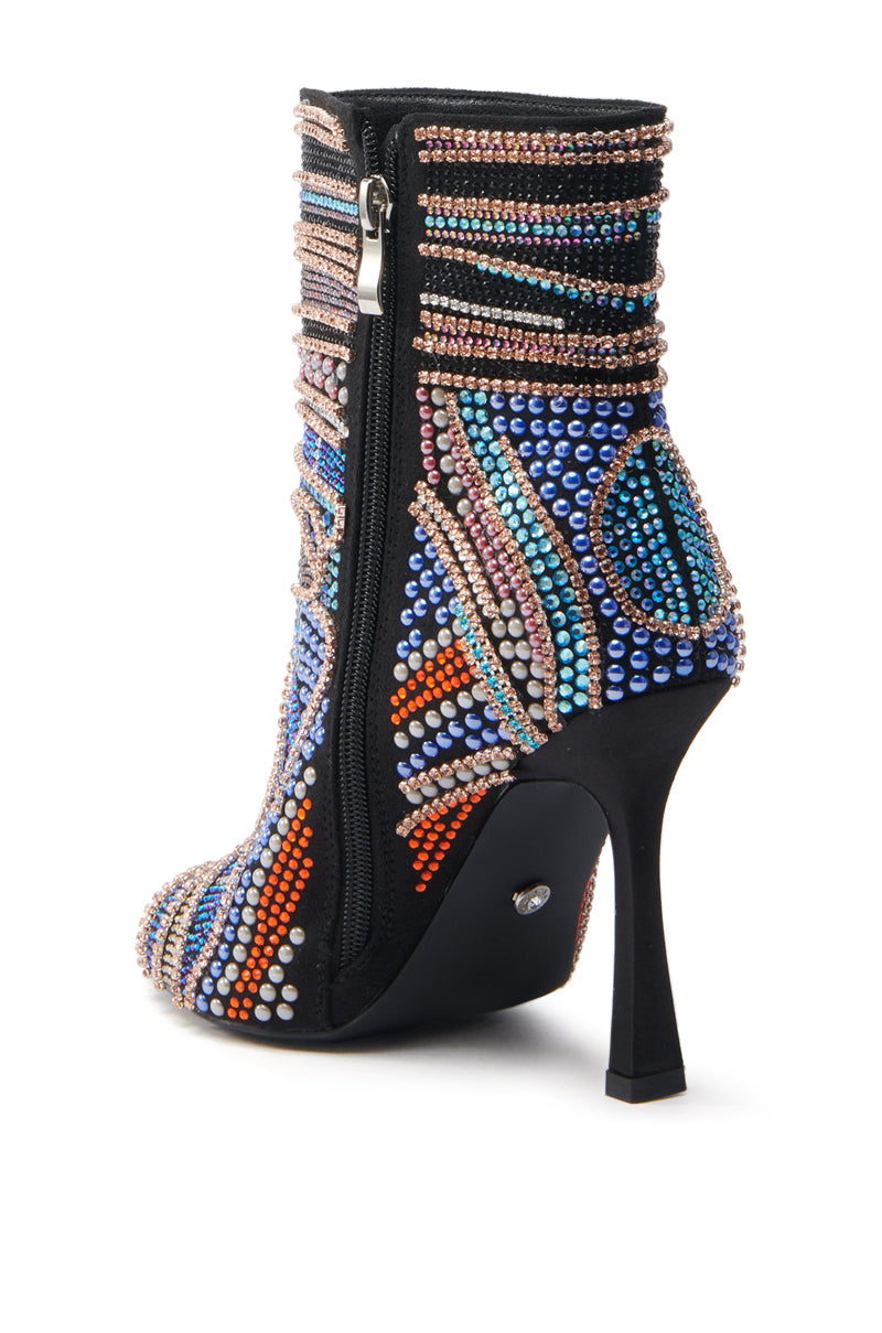 AZALEA WANG BYRE BLACK EMBELLISHED RHINESTONE OPEN TOE BOOTIE