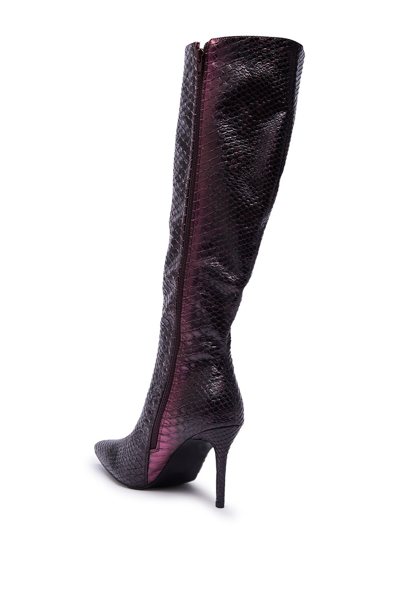 AZALEA WANG CHERICE PURPLE SNAKESKIN STILETTO BOOT