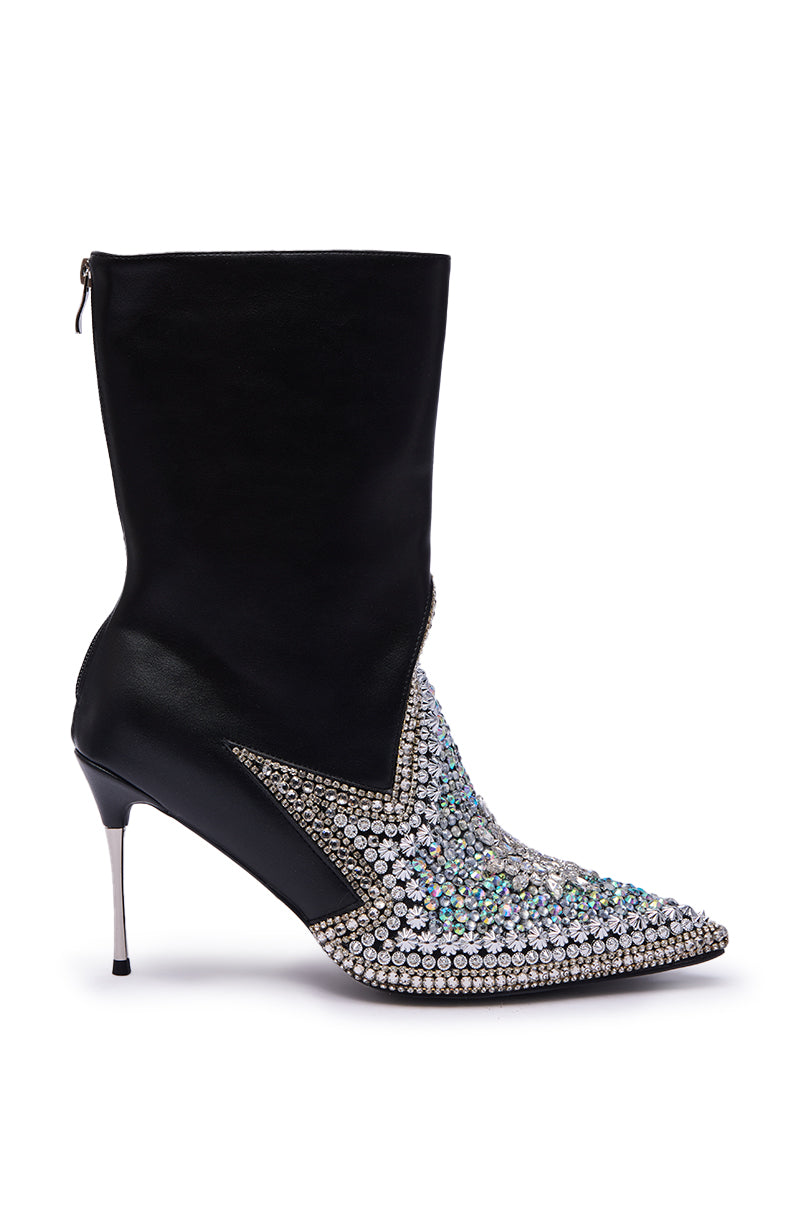 AZALEA WANG CLINEQ EMBELLISHED RHINESTONE STILETTO BOOTIE