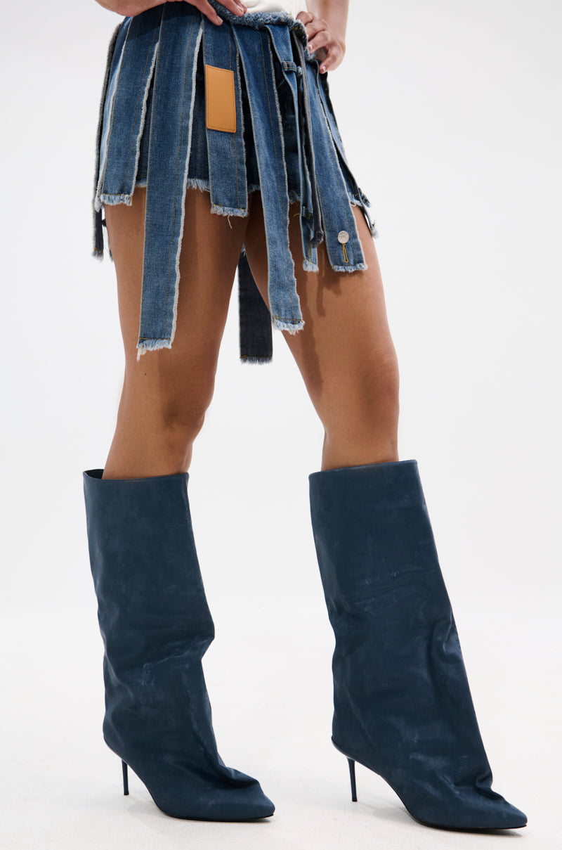 AZALEA WANG COUTURE CRAZY BLUE LUXE SHINE LOOK BOOT