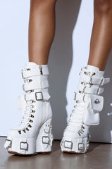 AZALEA WANG ELOWYN WHITE EDGY WEDGE BOOT
