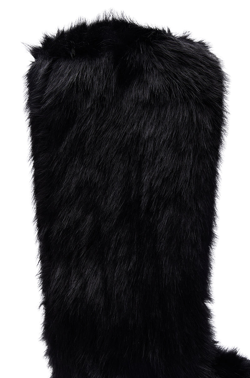 AZALEA WANG EMIR BLACK FLAT FUR KNEE HIGH BOOT