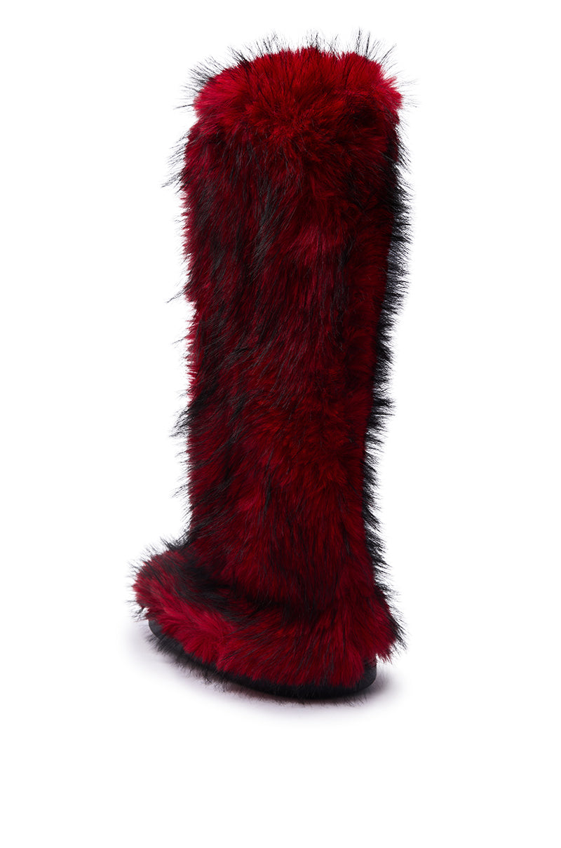 AZALEA WANG FARAMUN RED MULTI FLAT FUR KNEE HIGH BOOT