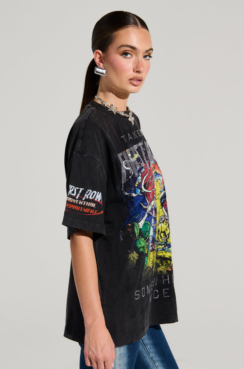 FIRST ROW MIDNIGHT RHINESTONE EMBELLISHED T-SHIRT