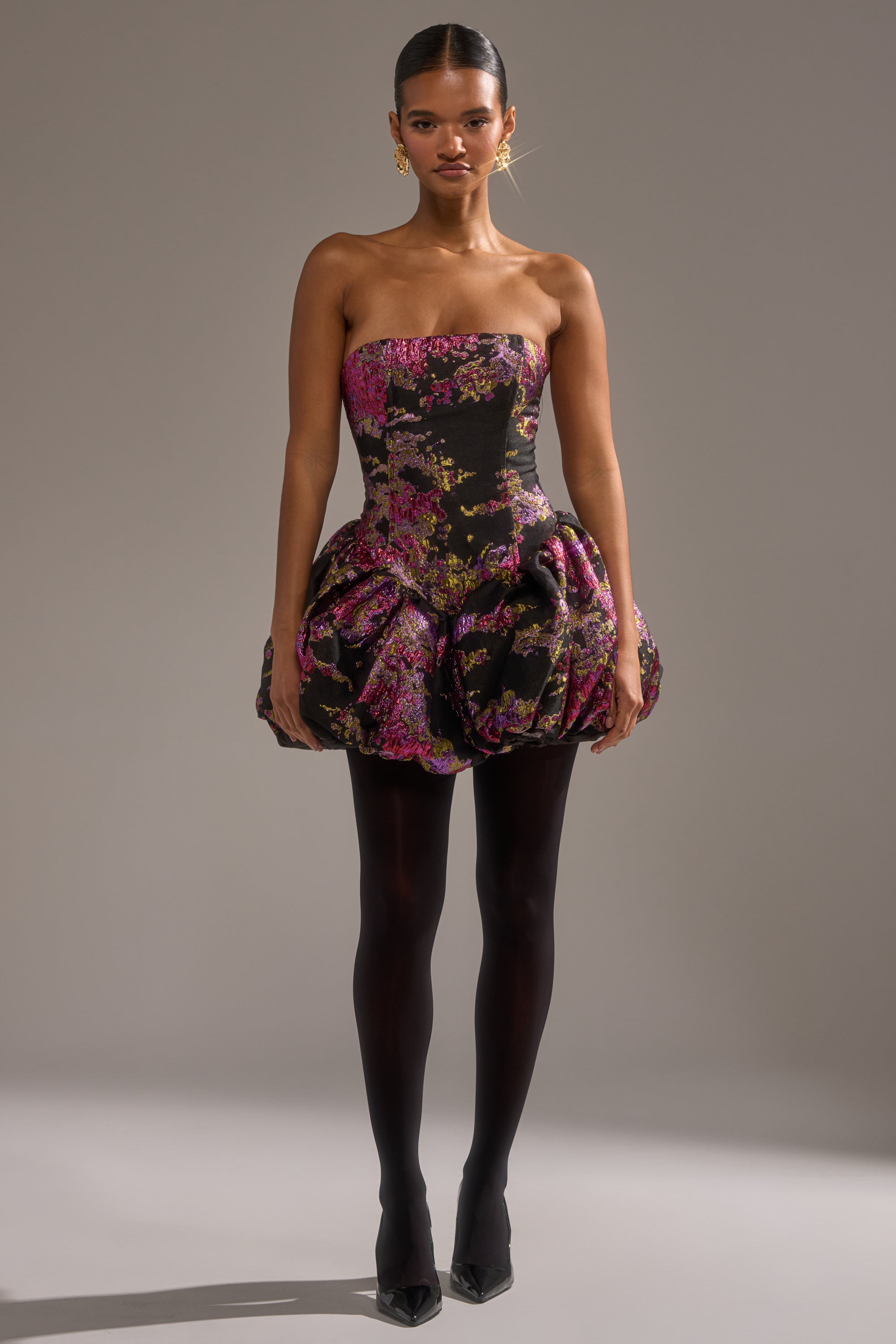 SHOW STOPPER BROCADE MINI DRESS IN PURPLE