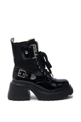 AZALEA WANG GRAY BLACK WITH METAL PLATFORM BOOTIE