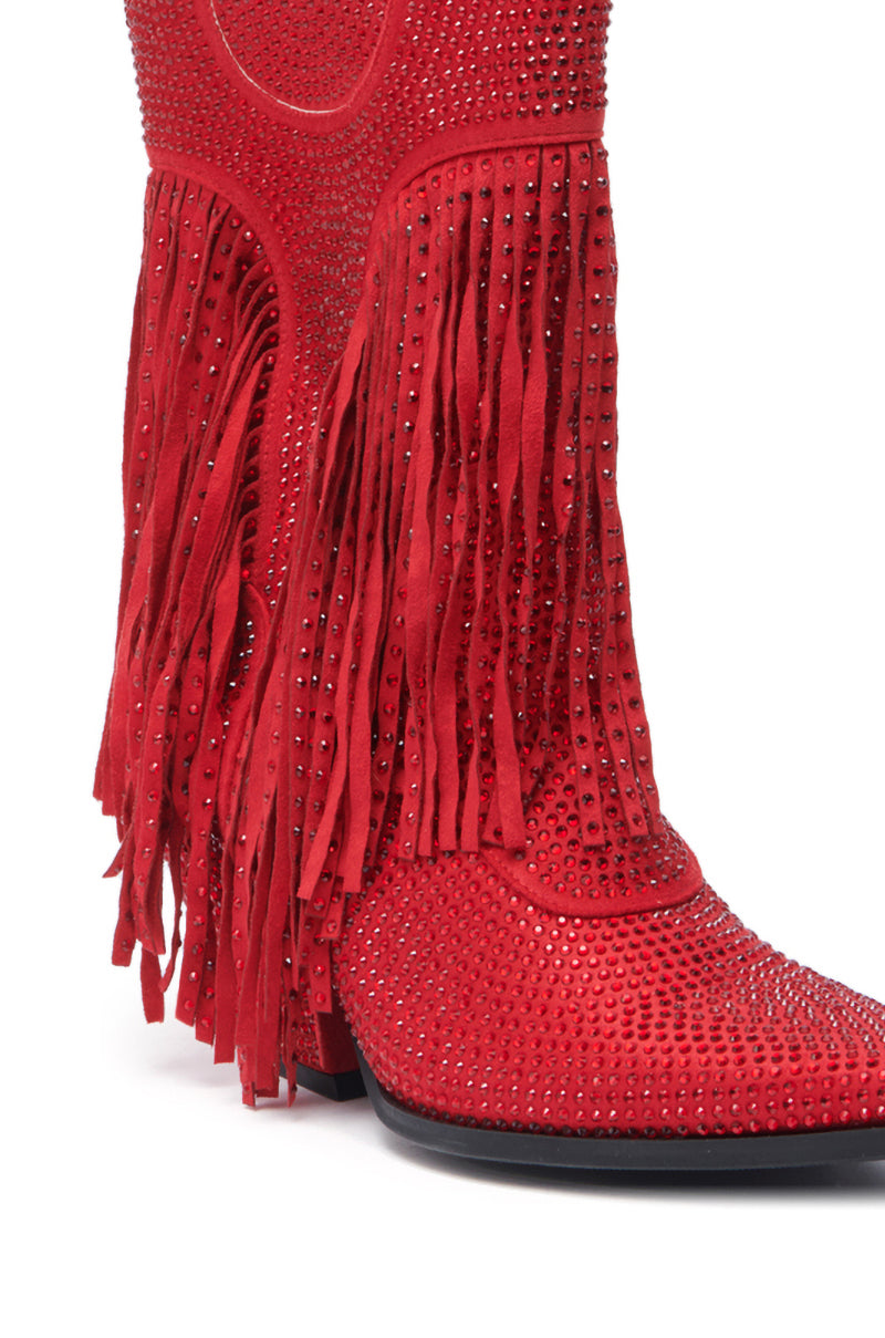 AZALEA WANG GREIA RED RHINESTONE COWBOY BOOTIE