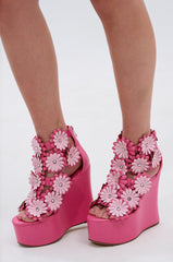 AZALEA WANG FLOWER EMBELLISHED WEDGE SANDAL IN PINK