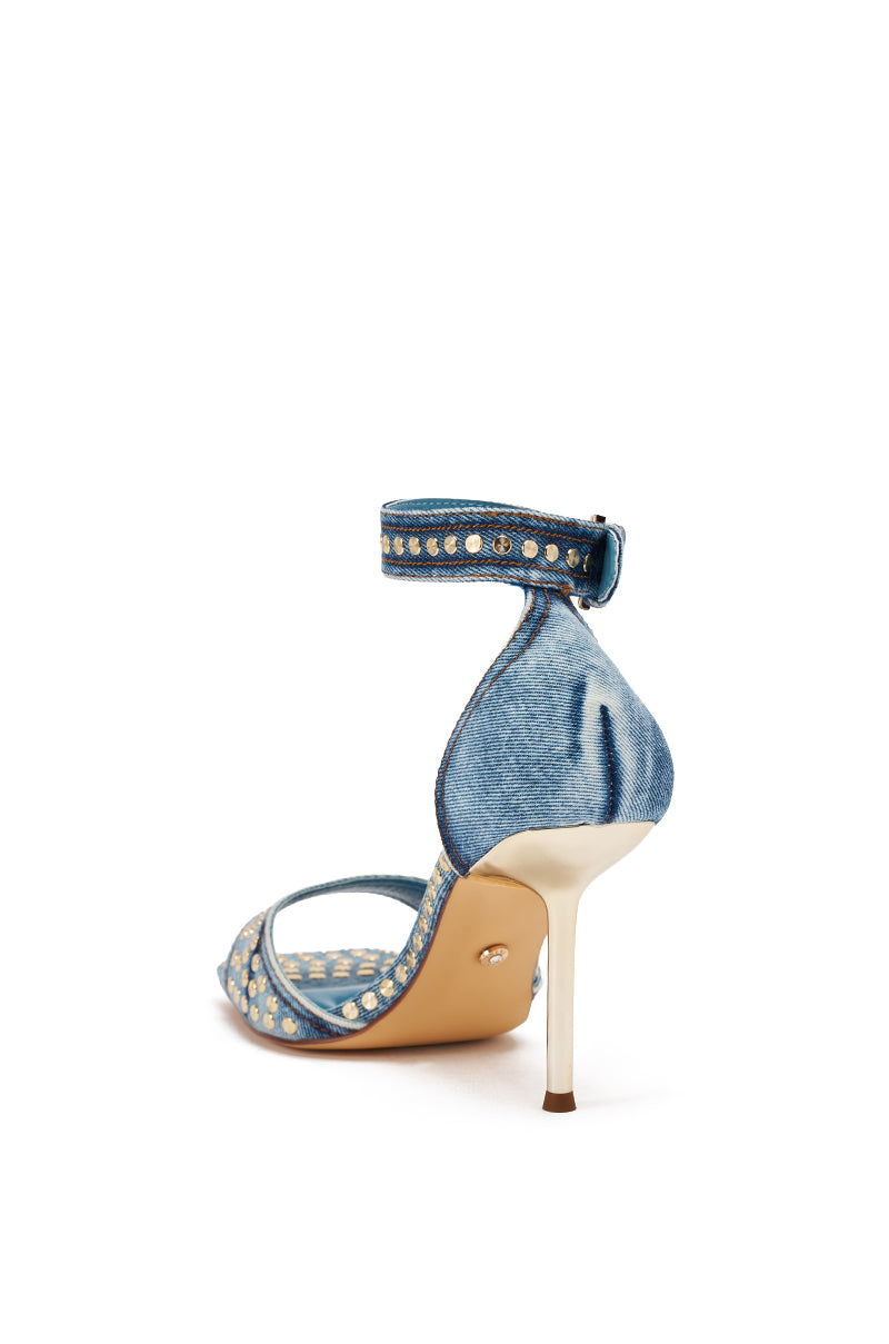 AKIRA GOLD INANA DENIM STUD EMBELLISHED STILETTO SANDAL