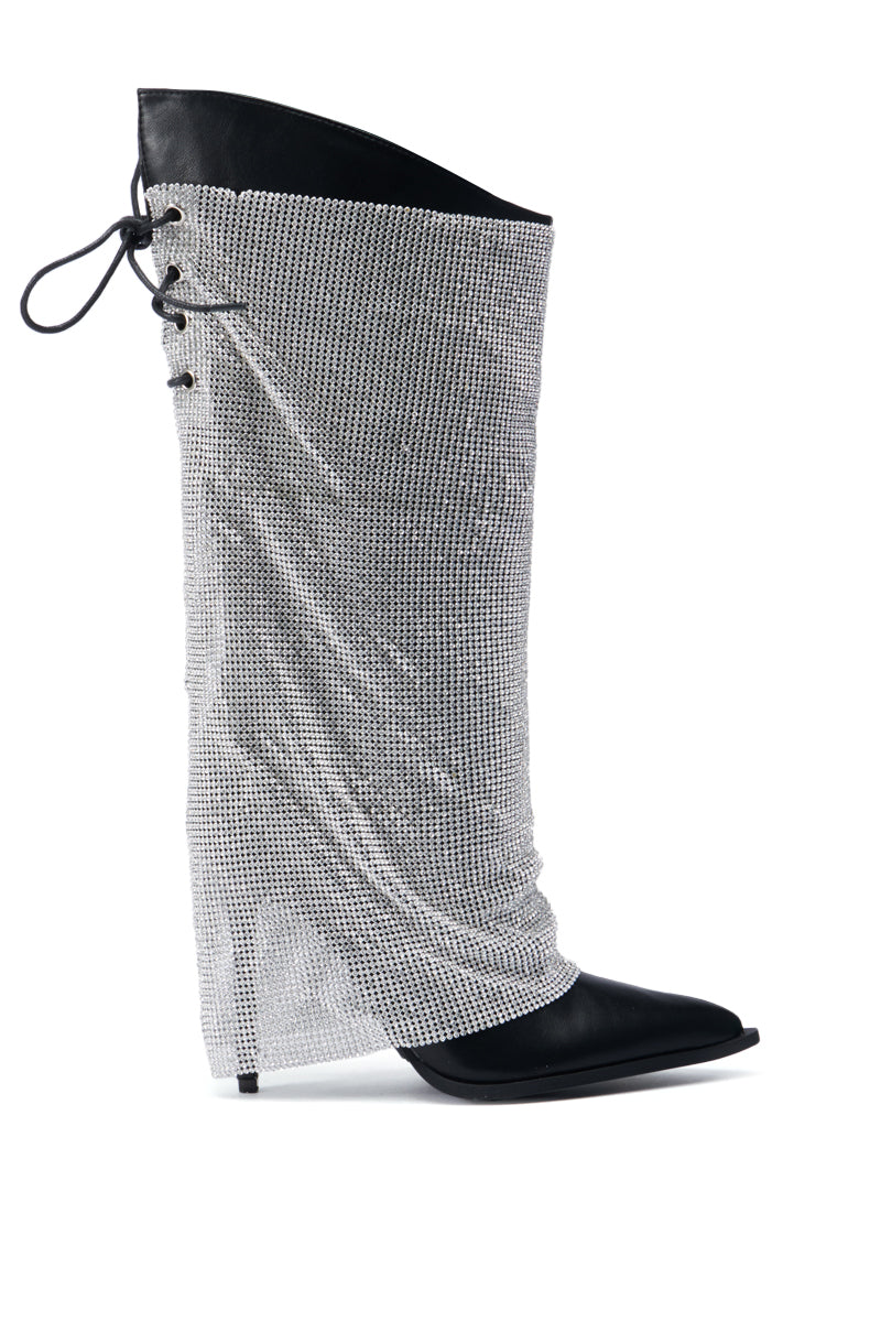 AZALEA WANG JACLYN EMBELLISHED STILETTO BOOT IN BLACK