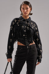 CROSS MY HEART ULTRA CROP DENIM JACKET