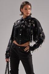 CROSS MY HEART ULTRA CROP DENIM JACKET