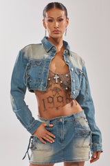 CROWN CROPPED LONG SLEEVE DENIM BUTTON DOWN