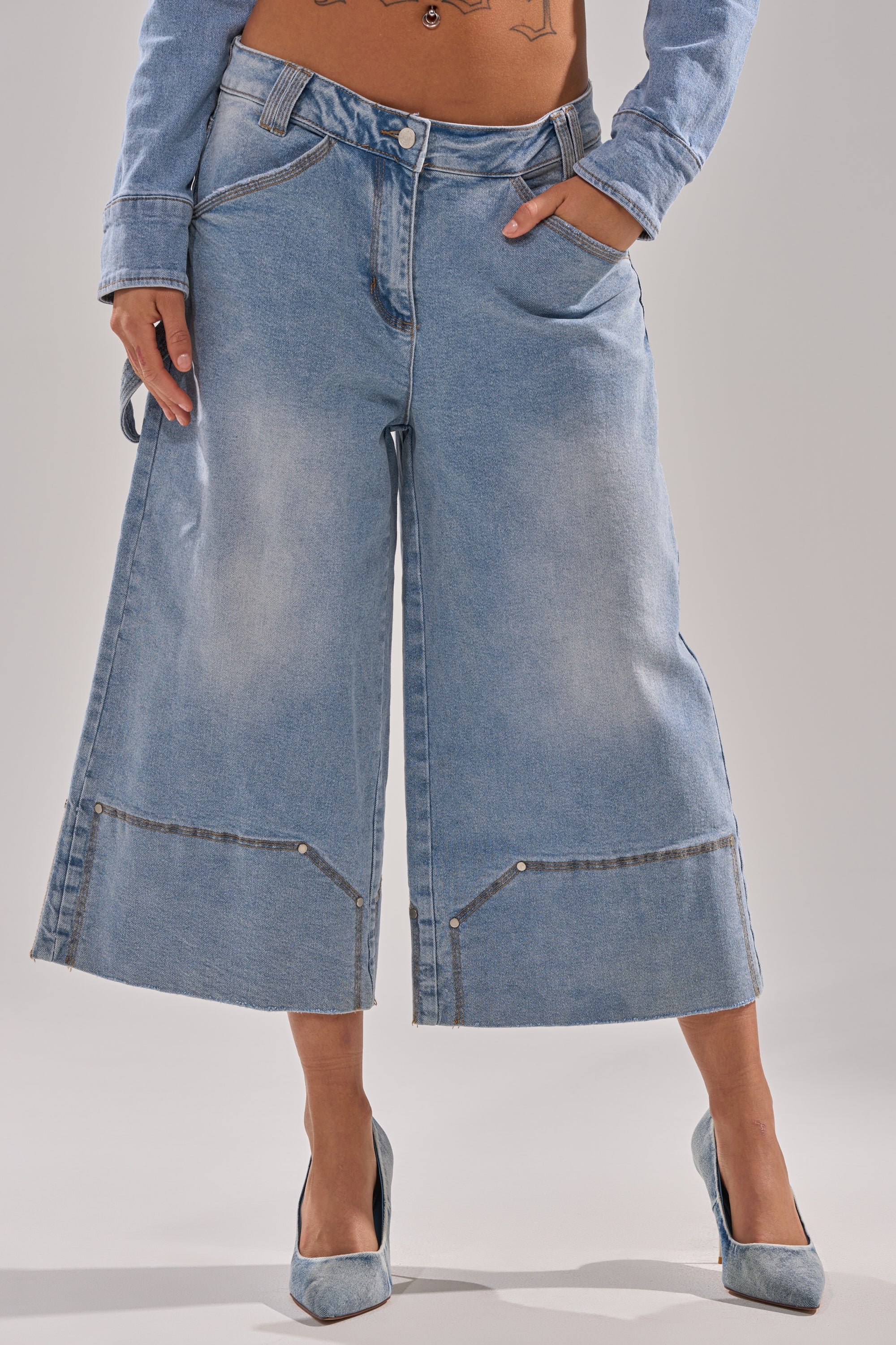ROCK MY WORLD WIDE-LEG DENIM BERMUDA SHORTS
