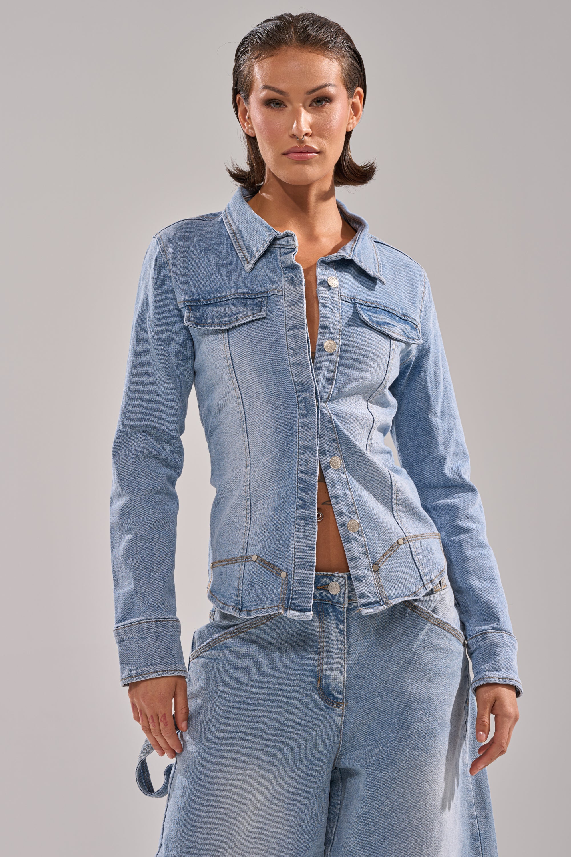 ROCK MY WORLD DENIM BUTTON DOWN