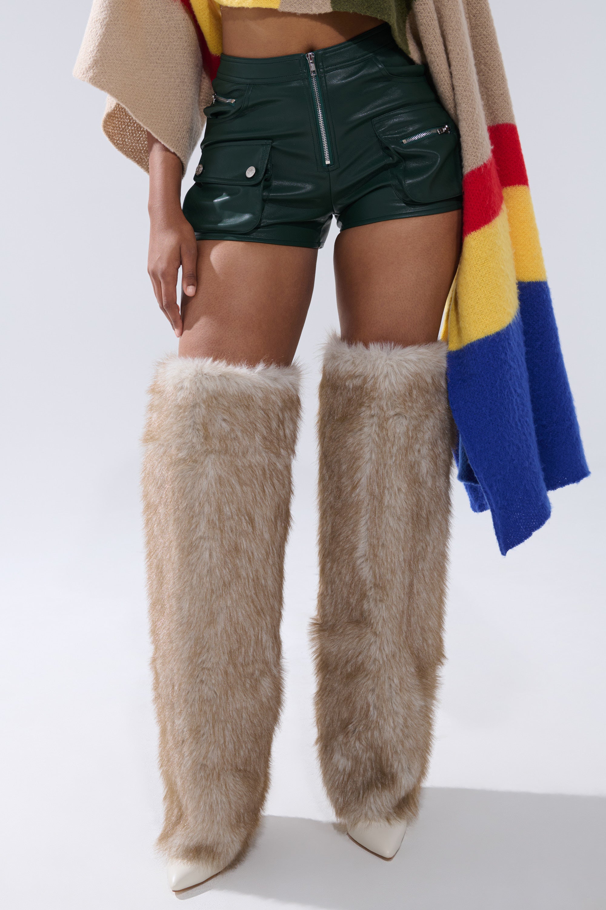 FAUX LEATHER MINI CARGO SHORTS