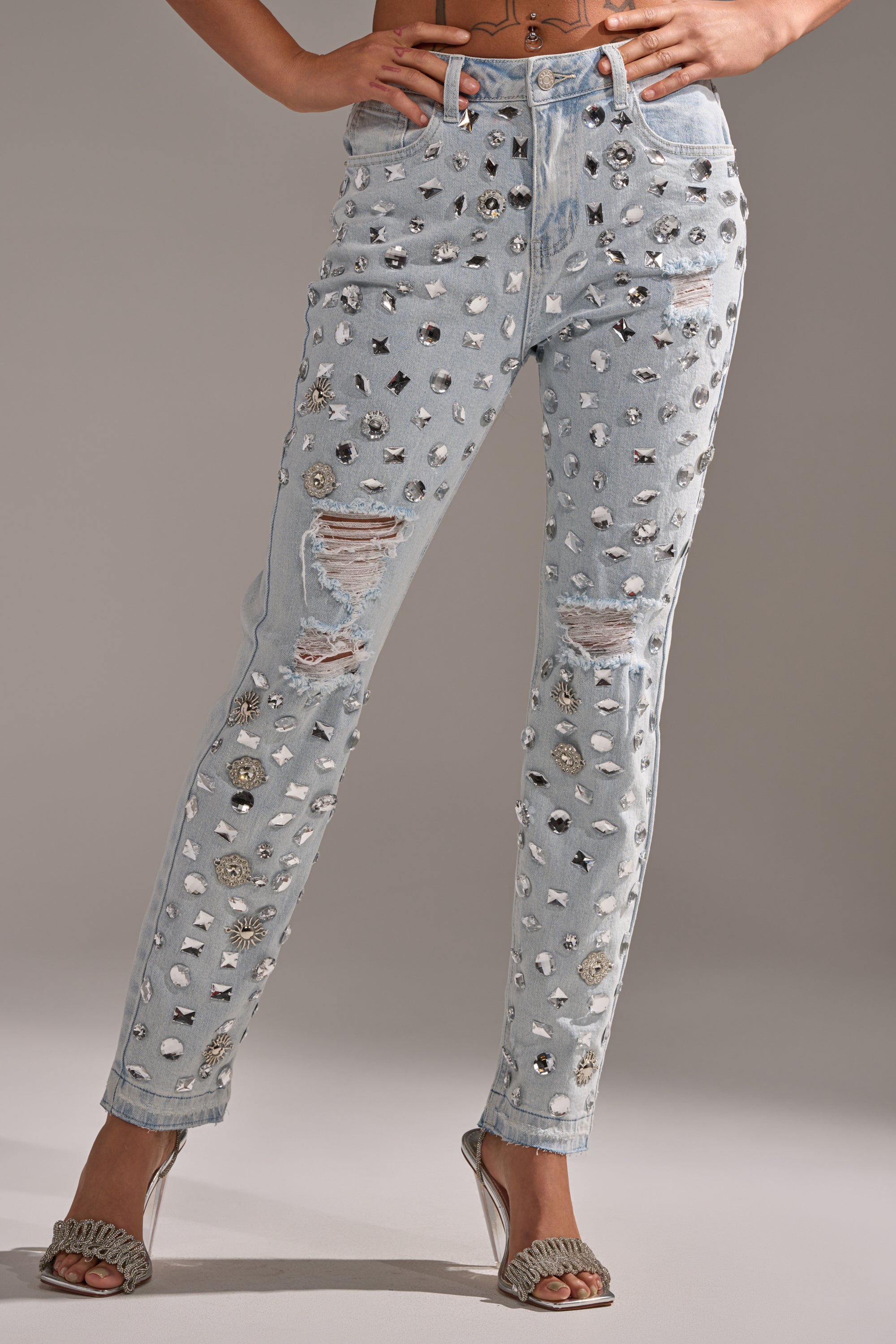 DAMN GIRL EMBELLISHED SKINNY DENIM