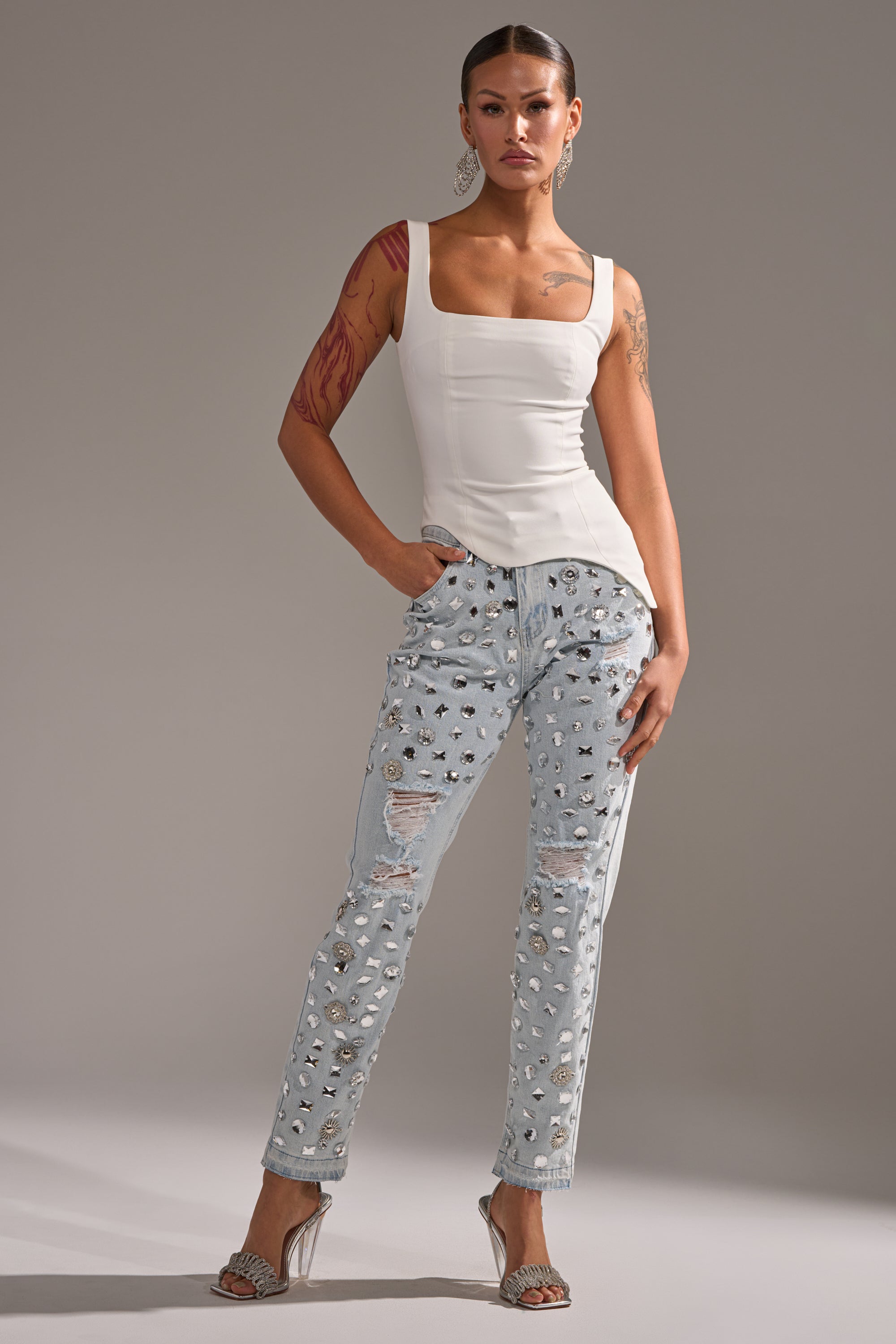 DAMN GIRL EMBELLISHED SKINNY DENIM