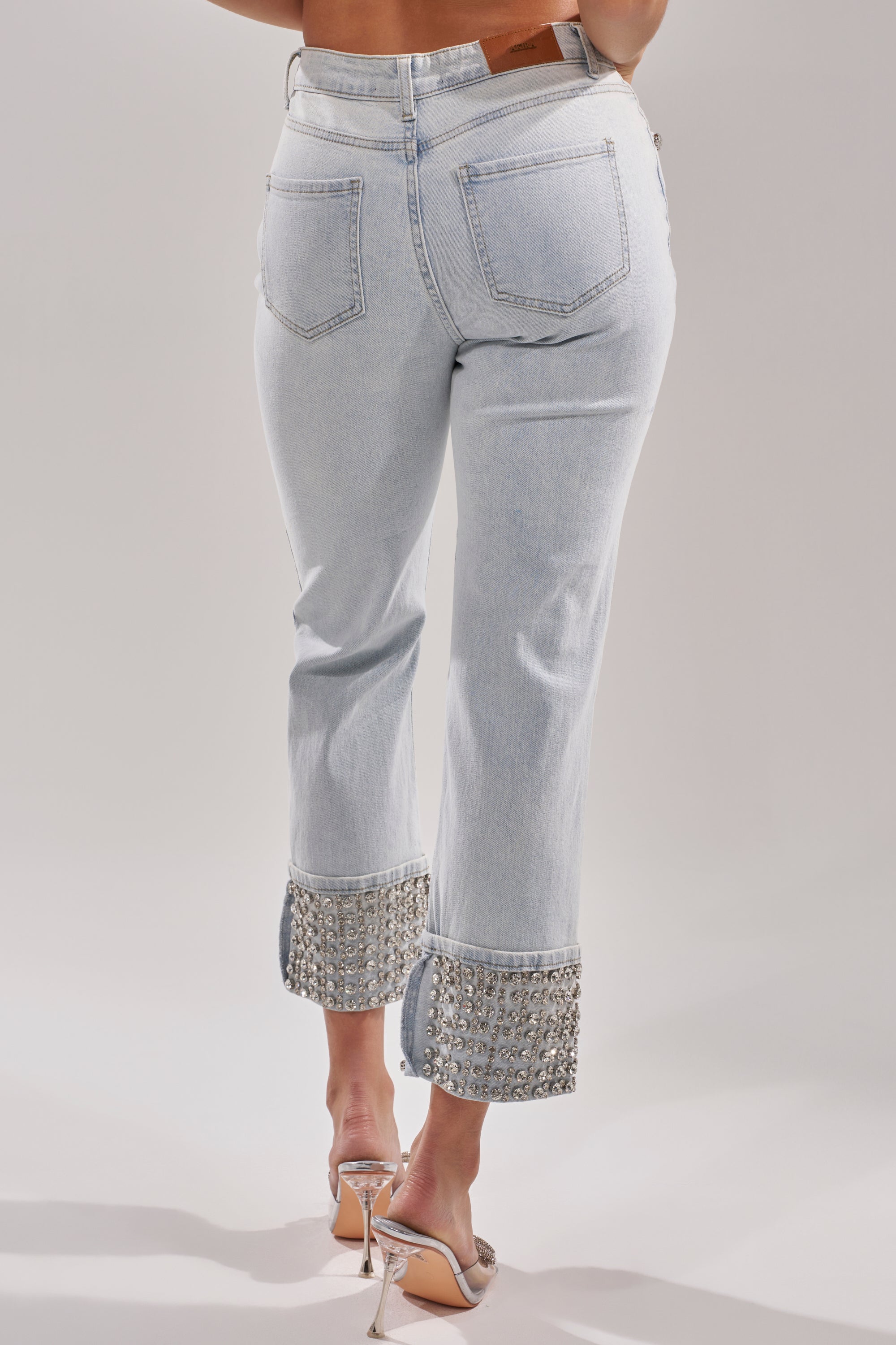 HANNI RHINESTONE DENIM CROPPED PANT