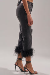 TRIPPY LIKE ME DENIM PANT WITH FEATHER