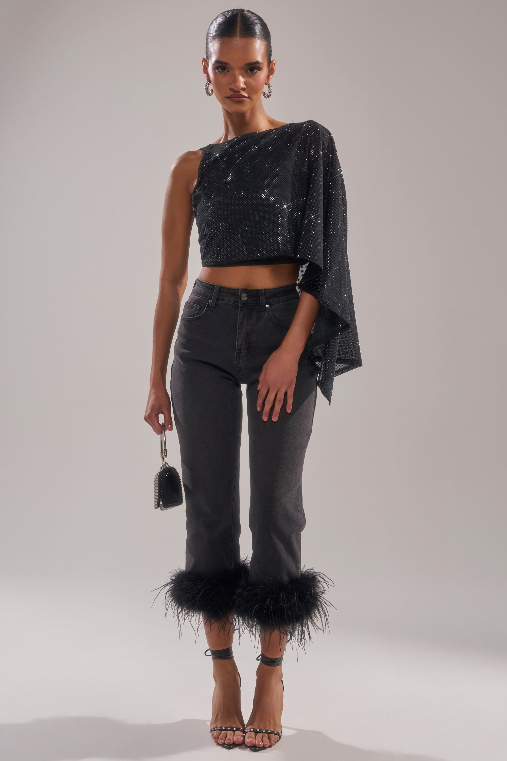 TRIPPY LIKE ME DENIM PANT WITH FEATHER