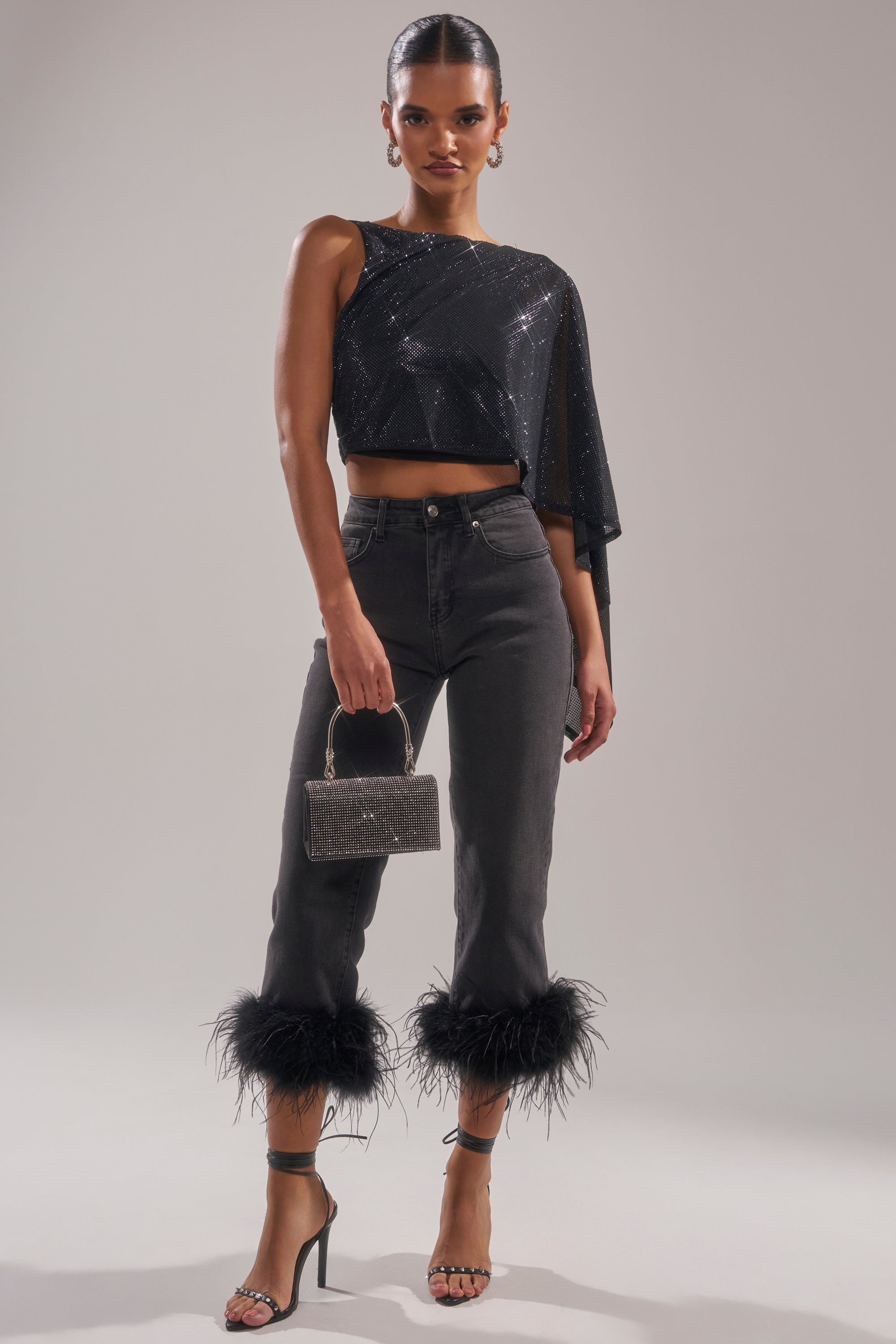 TRIPPY LIKE ME DENIM PANT WITH FEATHER