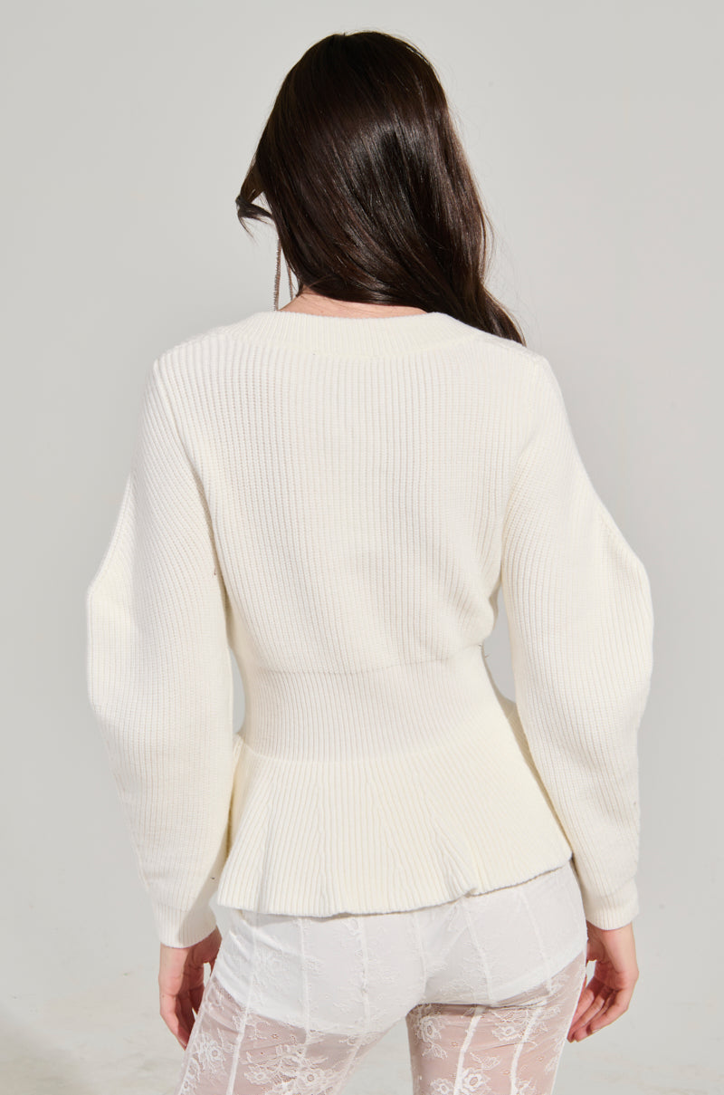 WORTH A MILLION PEPLUM SWEATER IN WHITE
