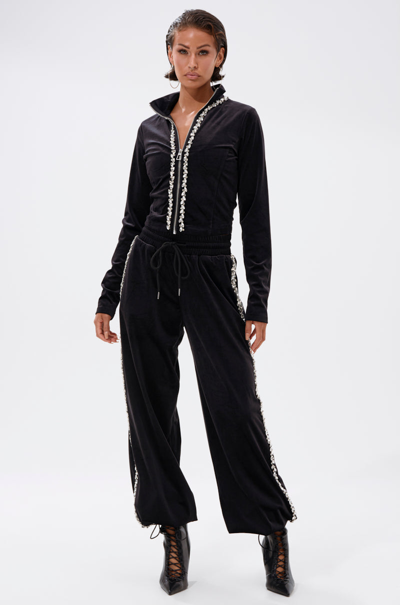 DARA RHINESTONE WIDE LEG SWEATPANT