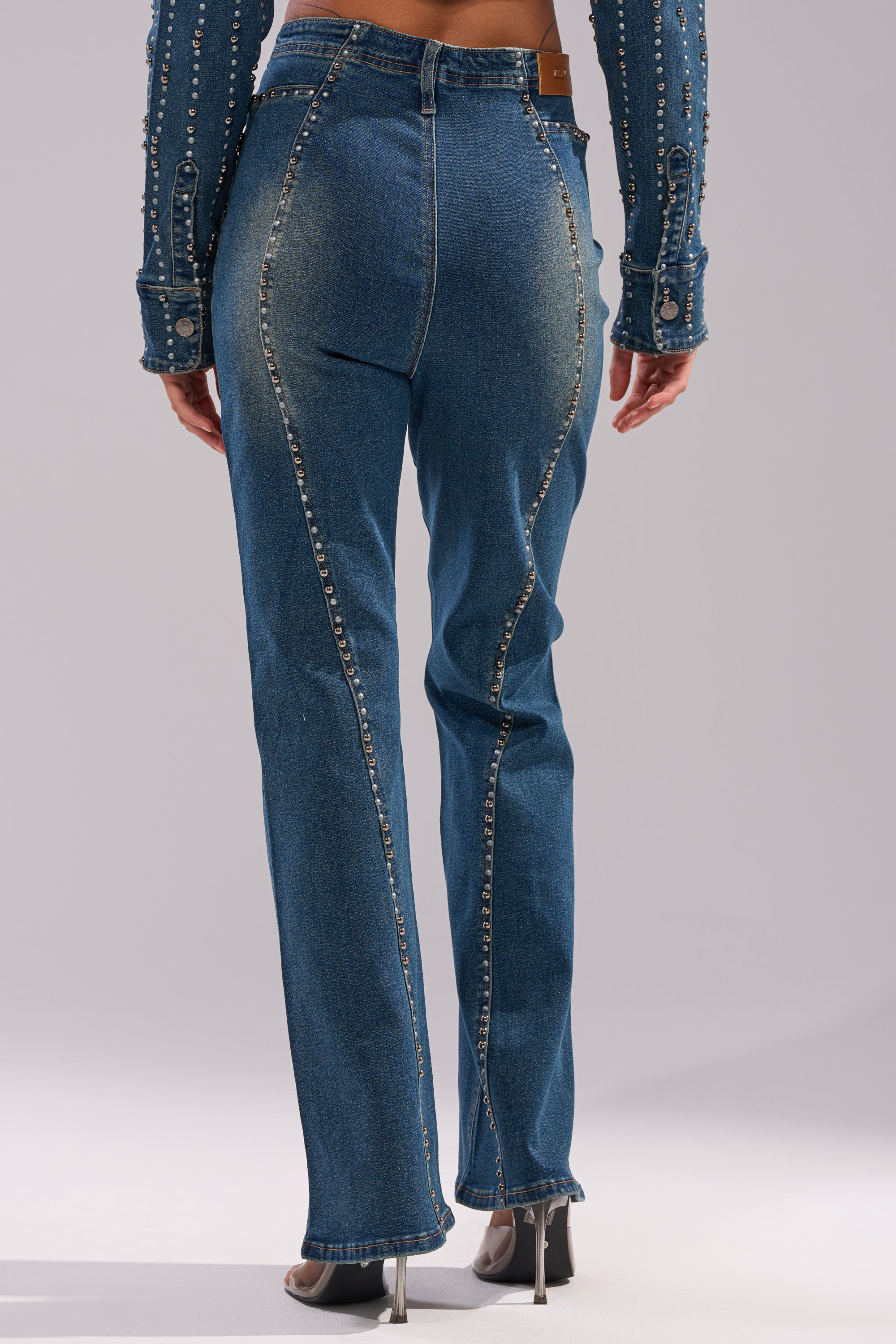 GLAMOUR STUDDED FLARE DENIM PANT