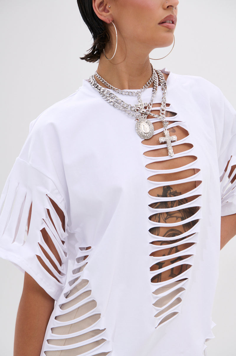 SLASHED UP OVERSIZED SHORT SLEEVE TEE