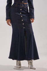 YOU GOT ME SPINNING DENIM MAXI SKIRT
