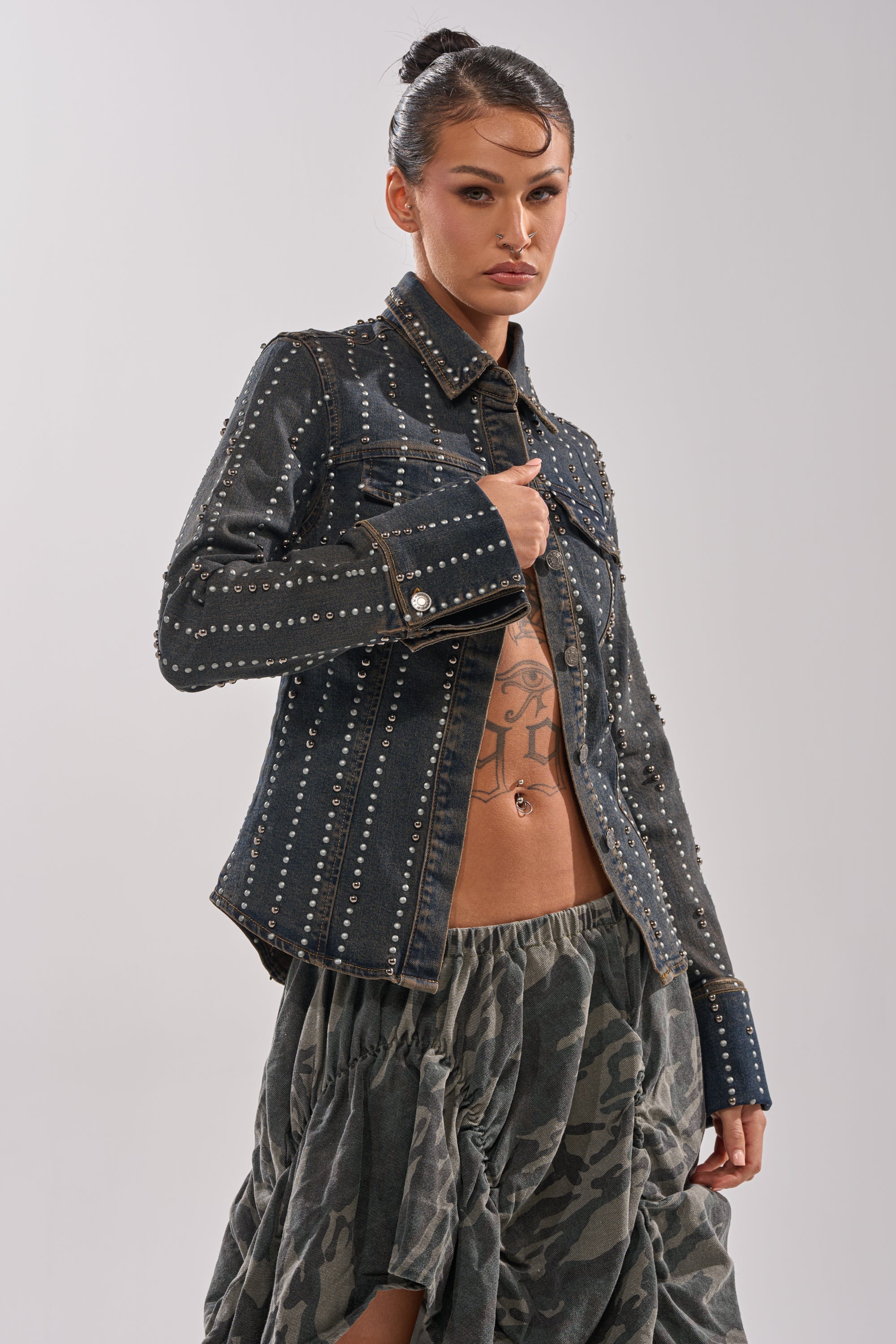 VANJA STUDDED DENIM BUTTON DOWN