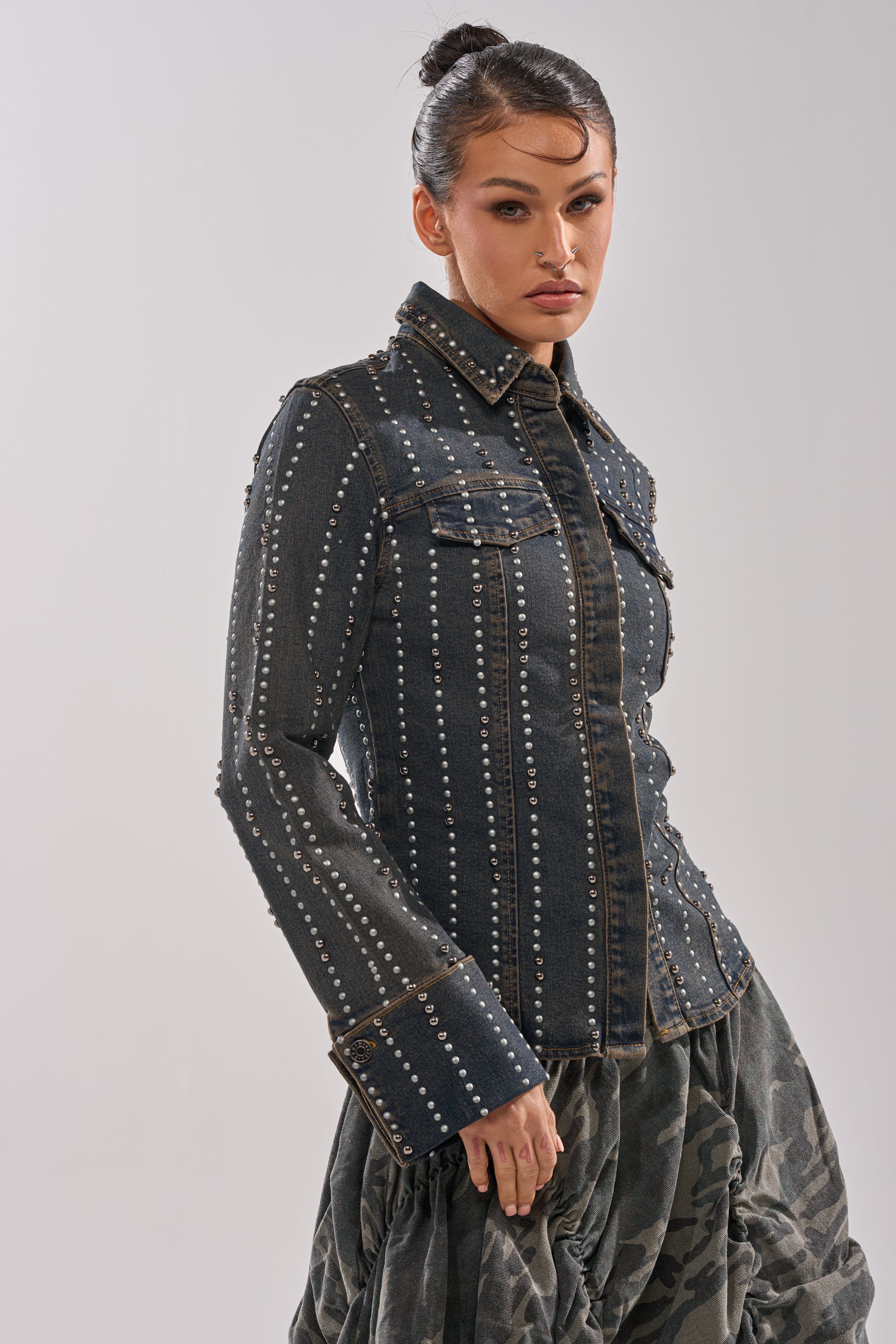 VANJA STUDDED DENIM BUTTON DOWN