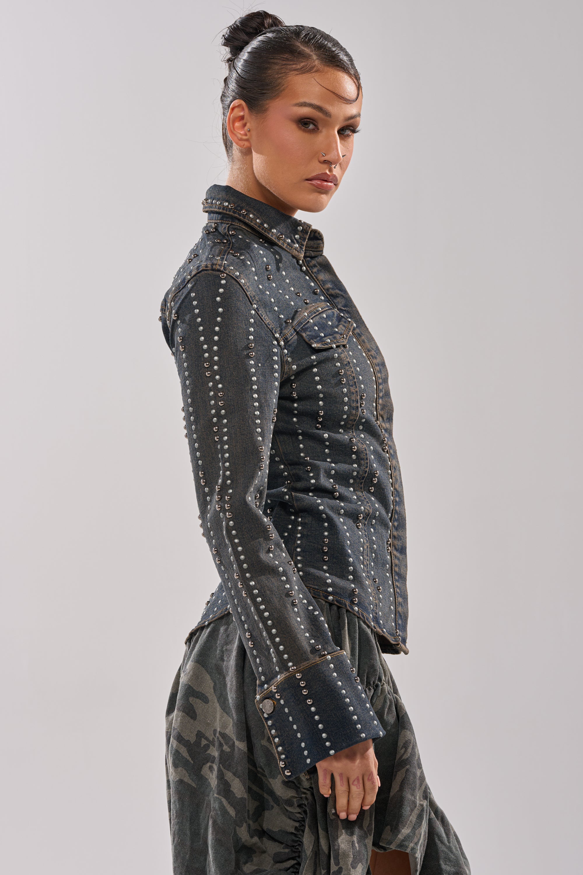 VANJA STUDDED DENIM BUTTON DOWN