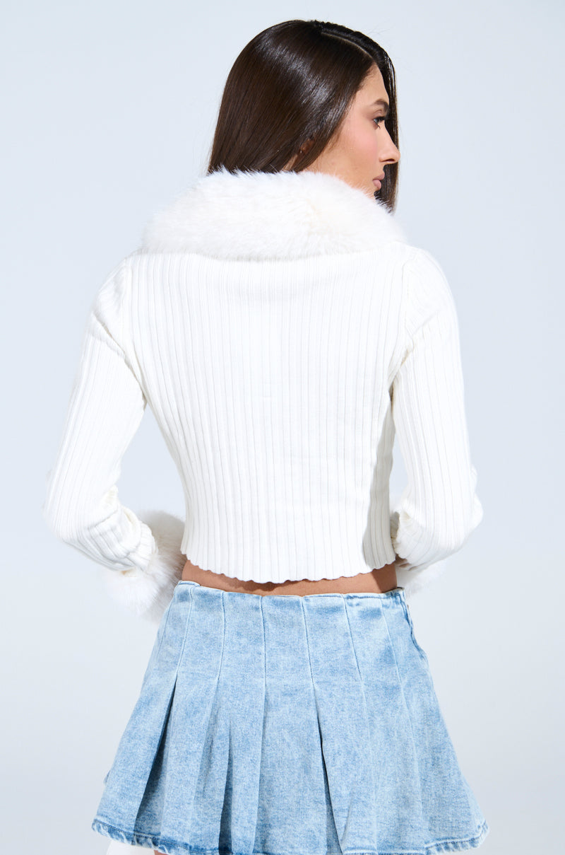 ANGEL EYES FUR TRIM CARDIGAN