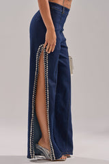 POPPIN OUT RHINESTONE DENIM PANT IN DARK WASH DENIM