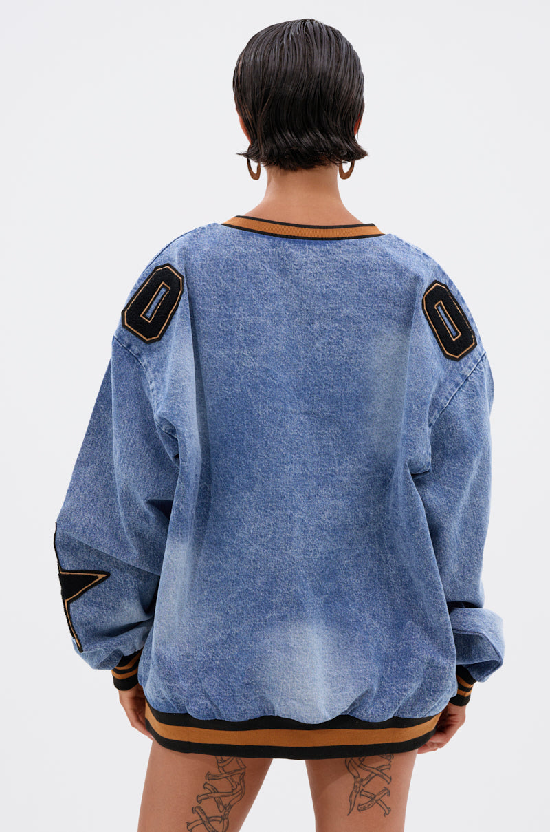 ALL AROUND THE WORLD DENIM SWEATSHIRT