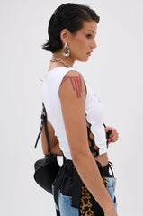 UNHINGED AND UNBOTHERED SIDE LACE CROPPED TEE