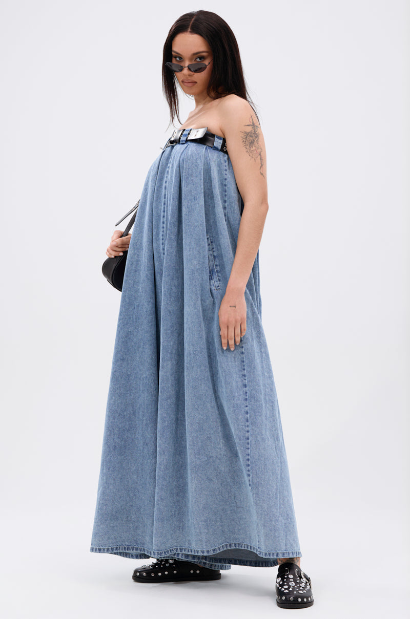 DIANE STRAPLESS OVERSIZED JUMPSUIT IN DENIM