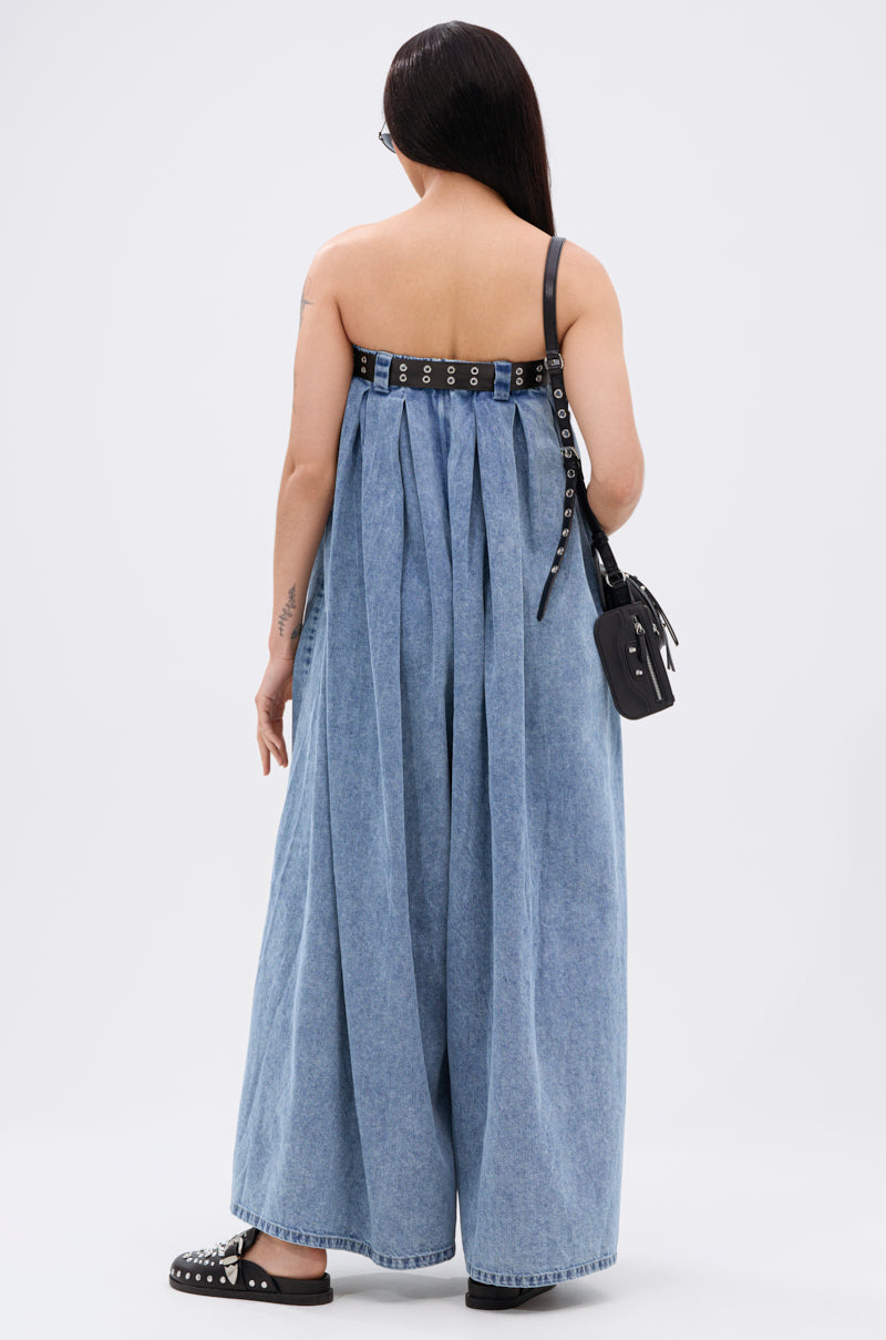 DIANE STRAPLESS OVERSIZED JUMPSUIT IN DENIM
