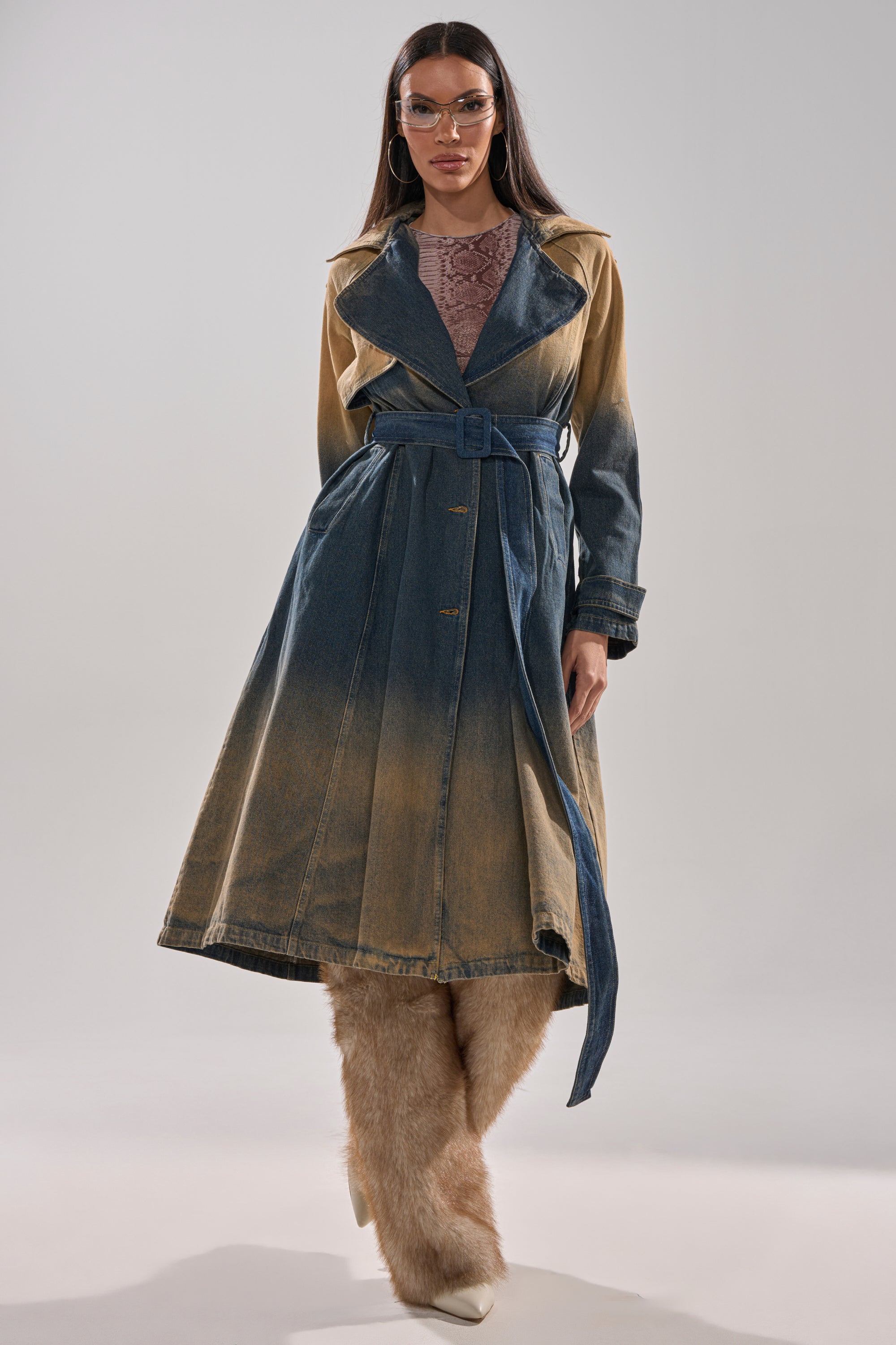 ACID WASHED DENIM TRENCH