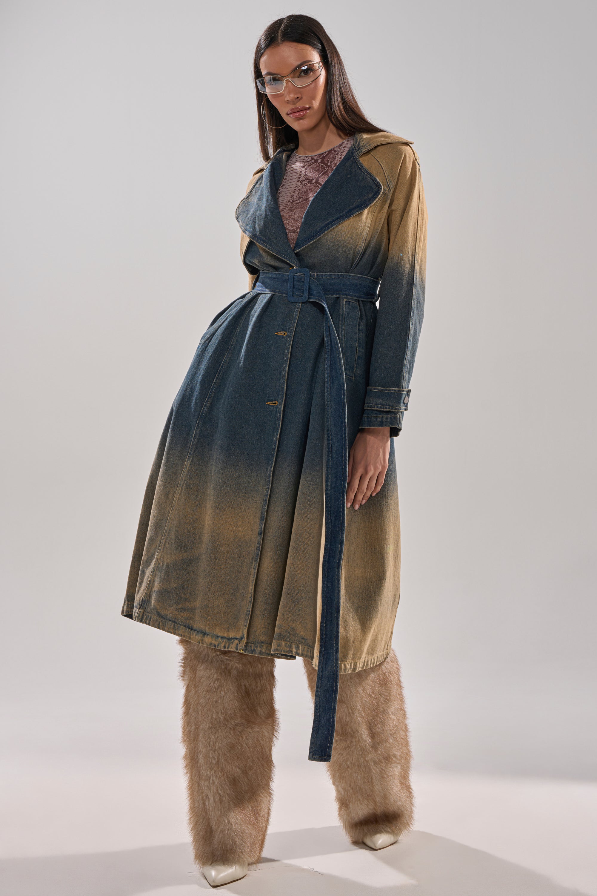 ACID WASHED DENIM TRENCH