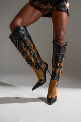 AKIRA GOLD KALPANAS BLACK MULTI STILETTO WESTERN BOOT
