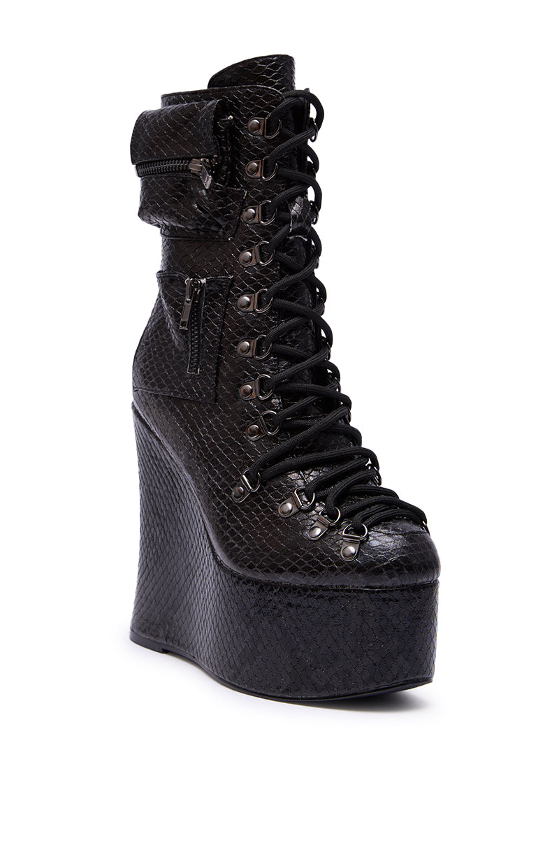 AZALEA WANG KAPULE BLACK SNAKE PLATFORM BOOTIE