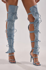 AZALEA WANG KRISTINE DENIM STILETTO GLADIATOR SANDAL