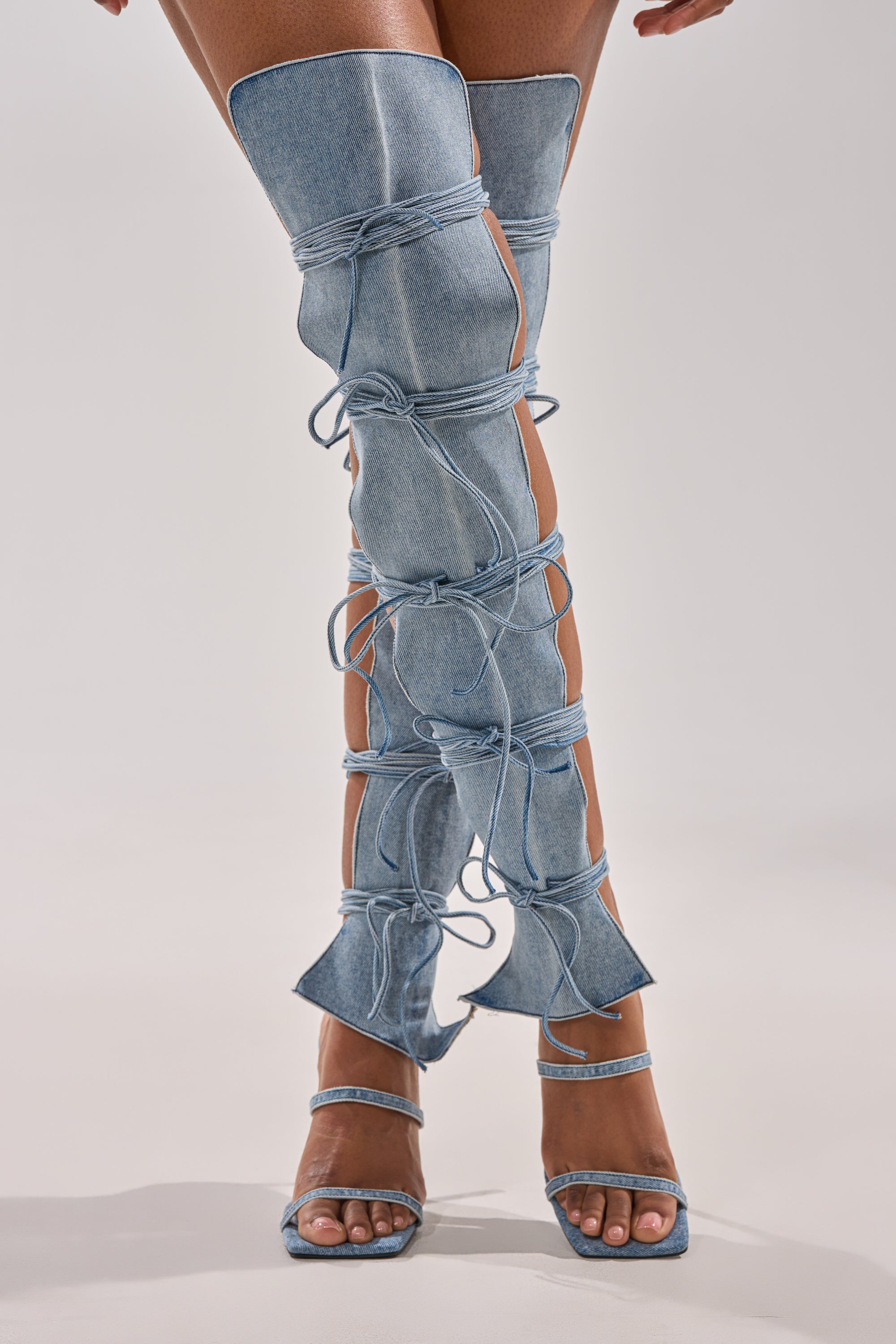 AZALEA WANG KRISTINE DENIM STILETTO GLADIATOR SANDAL