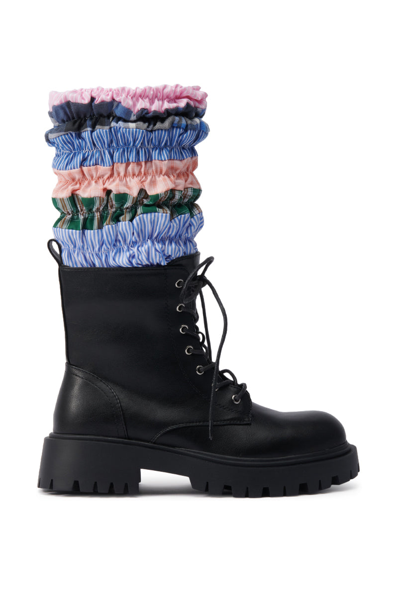 AZALEA WANG LUBNA BLACK FABRIC DETAIL BOOTIE