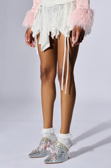 AZALEA WANG SOULMATE SILVER EMBELLISHED PUMP WITH RIBBON DETAIL